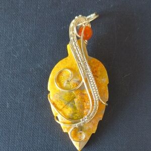 Elegant Yellow and Orange Jasper Leaf Pendant